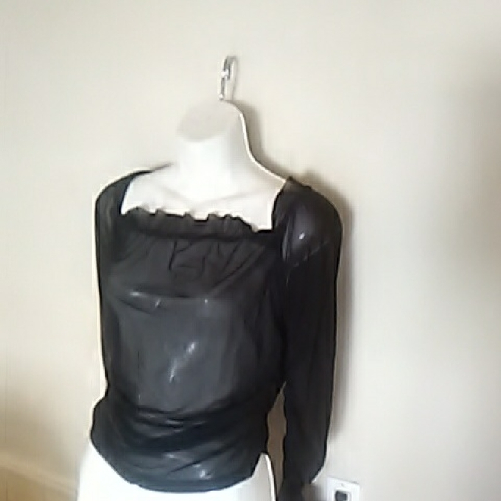 💲1⃣▶SHEIN Black Sheer Long-Sleeve Square Neck Top